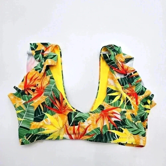 Yellow Ruffle Padded Pullover Style Bikini Top Swimwear XL Extra Large - Picture 2 of 3